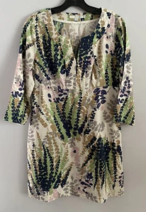 Boden 100 % Leinen Kleid V-Ausschnitt Blumenmuster 3/4-Ärmel Damengröße 6R US/10R UK - Bild 1 von 5
