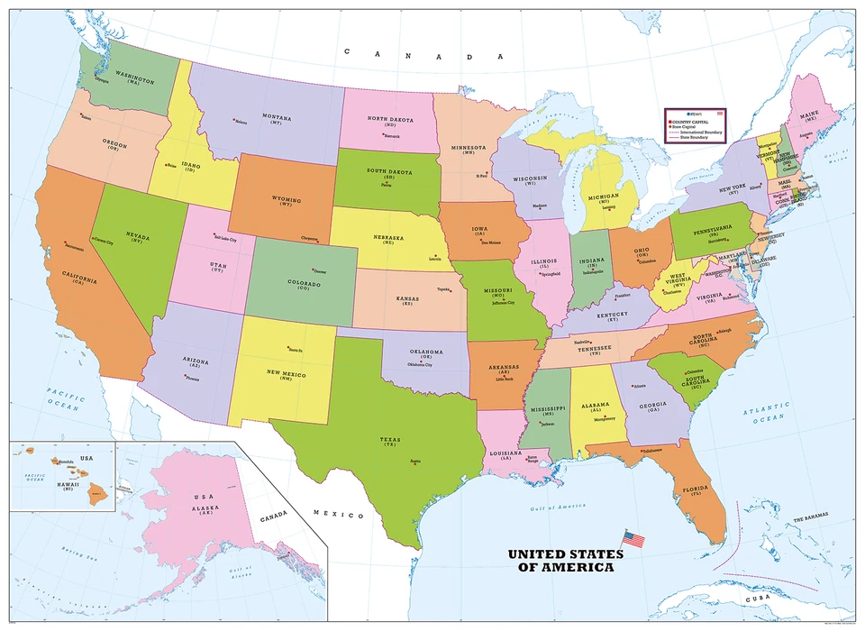 Map of United States of America, USA States, Map of American States and Capitals - Image 1 of 4