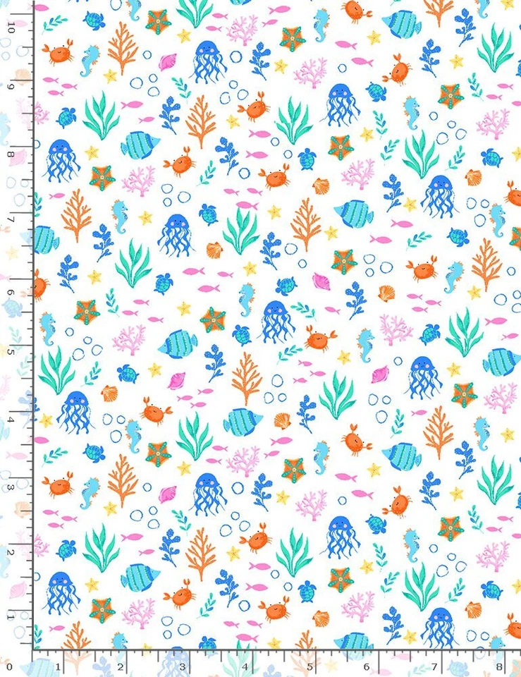 Nautical Fabric | Your Are Mer-Mazing Mini Fish White | Timeless Treasures YARD - Image 1 of 1