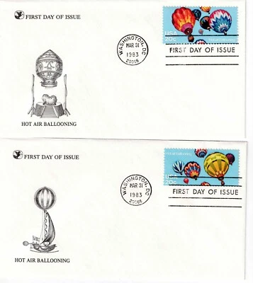 US Scott #2032-35, First Day Covers 3/31/83 Washington Single Hot Air Balloon - Image 1 of 2