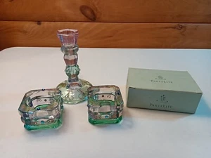 3 Pc. PartyLite Mardi Gras Glass Candle Holders Purple Green Gems, 9 Candles - Picture 1 of 14