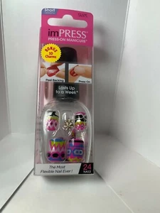 Impress Gel Manicure Press on Nails Short colorful fun Pink Blue bonus flower - Picture 1 of 1