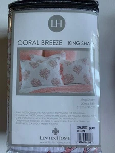 Levtex Home Coral Breeze Cotton ONE Quilted Sham King White Coral Reversible NEW - Picture 1 of 6