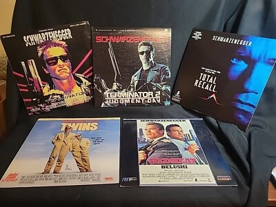 5 Movie Schwarzenegger Lazerdisc Lot Terminator 1&2, Total Recall Red Heat Twins - Image 1 of 4