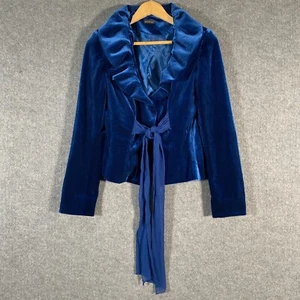 Carla Zampatti Jacket Womens 6 Blue Crushed Velvet Ruffles Silk Formal Collared - Picture 1 of 14