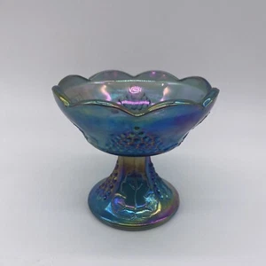 Vintage Indiana Blue Carnival Glass Candle Holder Harvest Grape Pattern - Picture 1 of 5