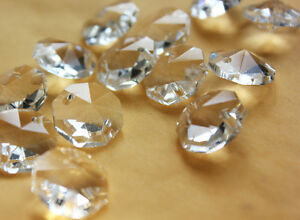 140Pcs Clear 14MM Glass Octagon Bead K9 Crystal Prism Chandelier Chain Lamp Part