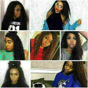 Peluca frontal de encaje sintético africano Kinky Wavy Frizzy Curly Long Black - Imagen 1 de 6