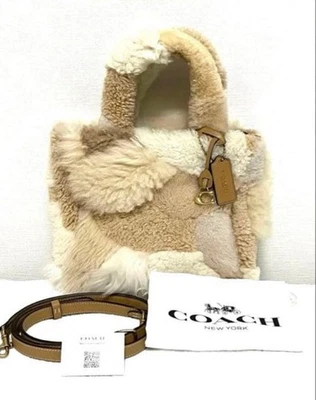 Bolso de Mano Coach Shearling Patchwork, Bolso de Hombro de Piel, Usado de Japón Foto 1 de 4