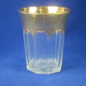 Vaso de bebida antiguo con paneles coloniales EAPG Indiana Glass Company #253 borde dorado - Imagen 1 de 10