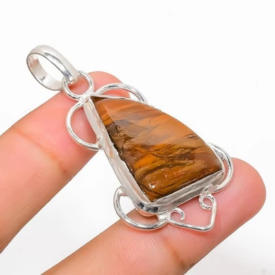 Occhio di Tigre Gemma Fatto a Mano 925 Argento Sterling Ciondolo Gioielli 5.4cm - Immagine 1 di 4