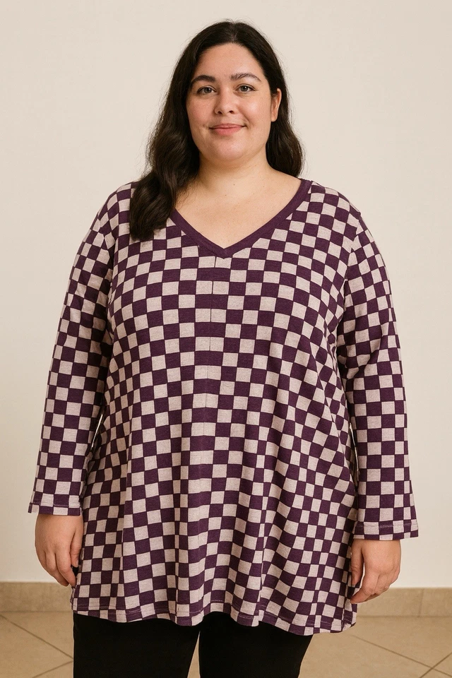 Camiseta SONOMA Feminina Borgonha Xadrez Manga Longa Decote V The Everyday 2X - Imagem 1 de 4