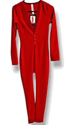 Sexy Leg Avenue Para Mujer Rojo Acogedor Cepillado Acanalado Largo Johns Talla S/M Apertura con Solapa Foto 1 de 4