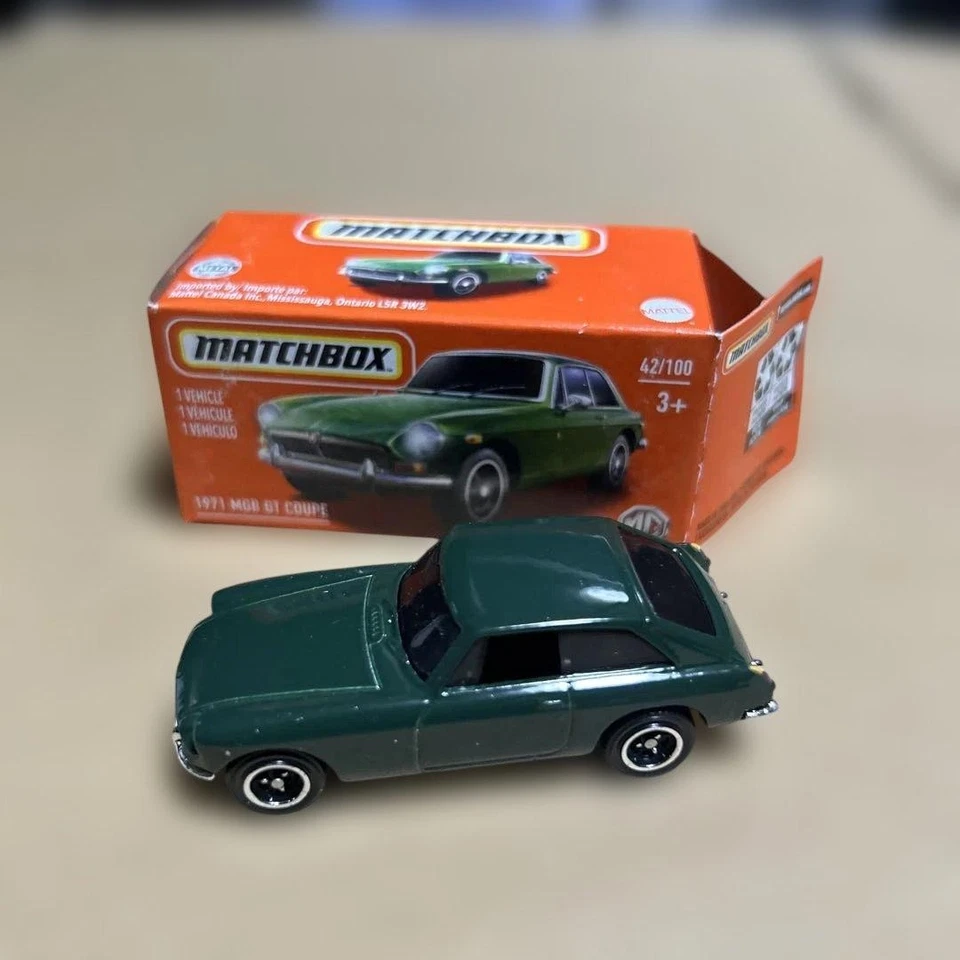 Matchbox 1971 MG B GT Coupe Mini Car Green 1/64 with Original Package Used - image 1 of 4