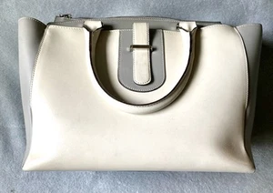 Vittoria Napoli Leather Cream With Gray Cross Body Purse/Tote From Italy - Picture 1 of 8