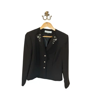 Tahari Arthur S. Levine Black Embellished Blazer Jacket Pearl Buttons Formal - Picture 1 of 8