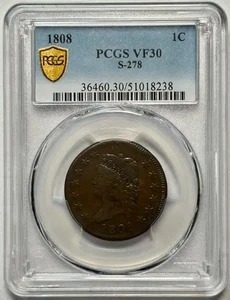 1808 P Large Cents Classic Head PCGS VF-30 BN S-278 - Picture 1 of 3