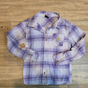 Carhartt Button-Up Shirt Girls M purple Plaid Flannel Long Sleeve Casual - Picture 1 of 10