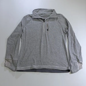 Lululemon Sweater Mens Medium White Black Striped Surge Warm 1/2 Zip Performance - Picture 1 of 12