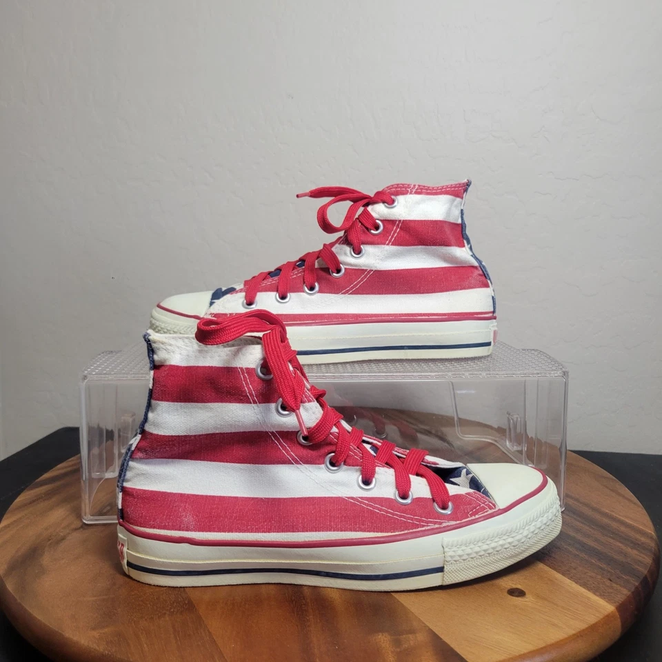 Vintage bandiera americana Converse All Star Chuck Taylors made in USA taglia M 5,5 W 7 - Immagine 1 di 4