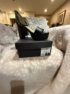 NIB Banana Republic Factory Black Platform Leather Dress Heels Size 8 - Picture 1 of 6