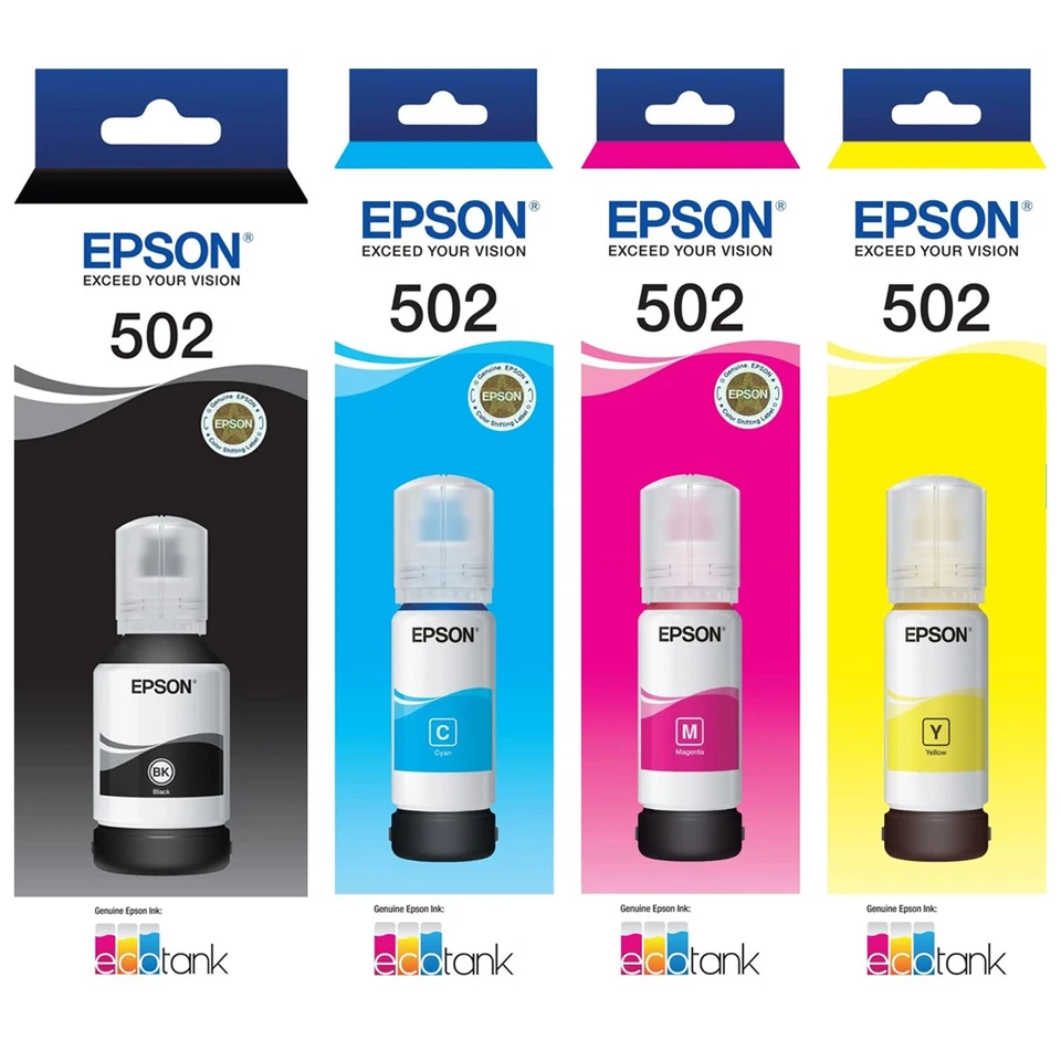 GENUINE Original Epson T502 EcoTank 502 Ink Toner Bottle Value Pack Bulk Option - Image 1 of 1