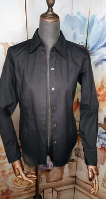 Camisa DKNY Petite Negra Abotonada P4 Mujer’s Algodón Elástico Manga Larga Blusa Foto 1 de 4