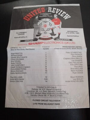 CRYSTAL PALACE V MANCHESTER UNITED 1993 - Image 1 of 2