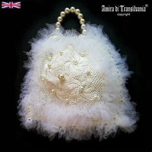 Medium Bag Hand Handle Handbag Vintage Satchel Pearl Macrame Woman Fashion Brand - Picture 1 of 24