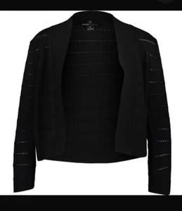 RONNI NICOLE Black Pointelle Cropped Long Sleeves Cardigan Size XL UK 20 - Picture 1 of 6
