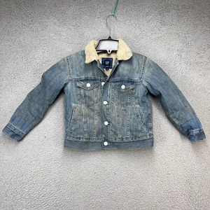 Gap for Kids Denim Jacket Toddler Boys Small Blue Sherpa Lined Button Front FLAW - Picture 1 of 11