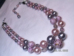 Vintage Japon Gradué 2-Strand Argent Ton, Faux Perles & Lucite Perles Collier - Photo 1 sur 8