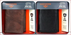 Dockers Mens TRIFOLD LEATHER Wallet - ZIPPER Bill Area ID Brown or Black 🌟NEW🌟 - Bild 1 von 14