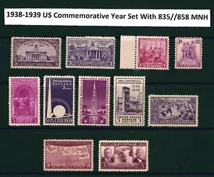 Juego de estampillas conmemorativas de 1938 y 1939 de EE. UU. # 835 ~ 858 11 montadas sin montar o nunca montadas - Imagen 1 de 1