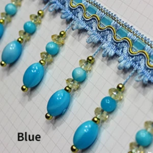 2M DIY Curtain Tassel Upholstery Crystal Beaded Fringe Trim Pendant Ribbon Lace  - Picture 1 of 25