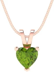 Solid 14K Rose Gold Natural Peridot Heart Cut Solitaire Pendant Without Chain - Picture 1 of 4