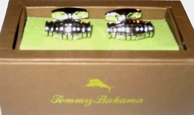 Tommy Bahama Para Hombre Cesta de Barril Plateado Gemelos Tejidos Clásico Envío Gratis Nuevo en Caja Foto 1 de 3