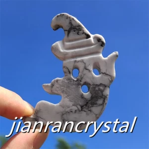 2.5" Natural Howlite Ghost Carved Quartz Crystal Skull Slice Reiki Healing 1pc - Picture 1 of 14
