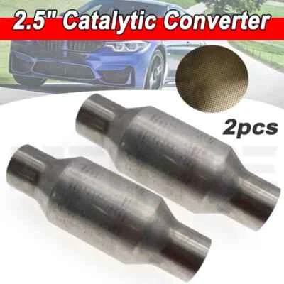 2x 2.5" IN UNIVERSAL SPORTS CAT CATALYTIC CONVERTER HIGH FLOW 400 CELL STAINLESS - Image 1 of 4