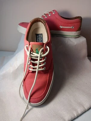 Zapatos de barco Polo Ralph Lauren Vance de encaje lateral de lona coral talla 8,5 D usados  Foto 1 de 4