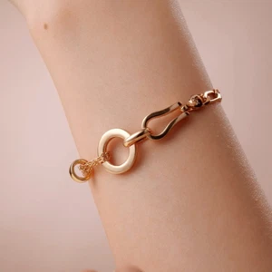 Gold curb chain bracelet cable chain yellow gold ring round circle Ornaments - Picture 1 of 4