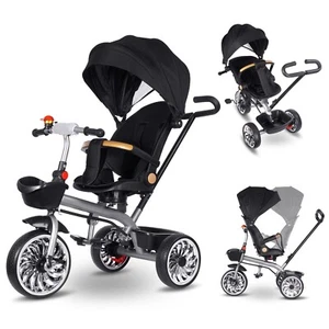 Dreirad Kinderdreirad Kinder Buggy Lenkstange Fahrrad Baby Kinderwagen Schwarz - Bild 1 von 12
