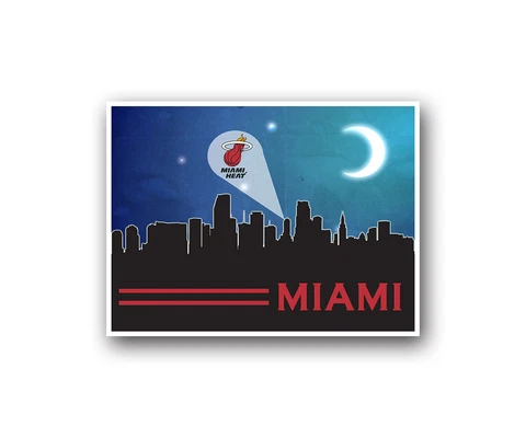 Miami Heat Poster City Skyline Art Print Man Cave Decor 12x16" Cover