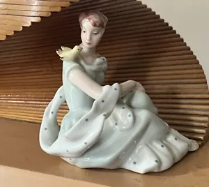 Vintage Royal Dux Bohemia Porcelain Figurine Woman With Yellow Bird 4”h - Picture 1 of 9