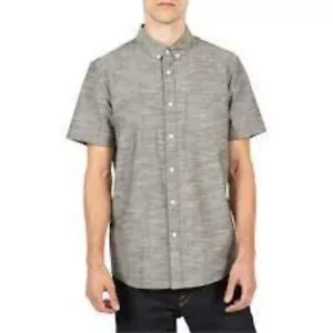 VOLCOM Everett Modern Fit Button Down Shirt Mens size S Gray S/S Office Prepcore - Picture 1 of 11