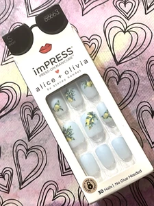 Kiss imPRESS Alice + OLIVIA 30 Short Nails LEMONADE No Glue Needed Press On Mani - Picture 1 of 13
