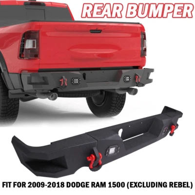 Barra de parachoques trasera con luces LED y anillos en D y escalón para Dodge Ram 1500 2009-2018 Foto 1 de 4