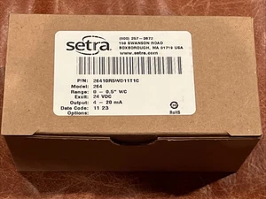 SETRA 26410R5WD11T1C Model 264 0 to 0.5” WC 4-20 MA DiffPress Sensor BRAND NEW - Picture 1 of 2