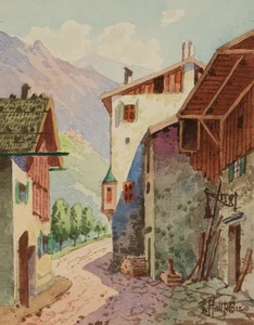 F. HOLLFELDER (20.Jhd), Fassaden in Alpendorf, Sterzing, um 1940, Aq. Historismu - Picture 1 of 4