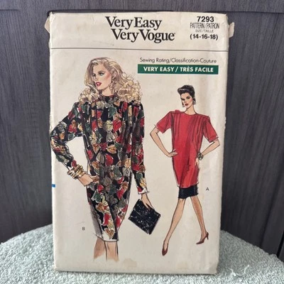 VINTAGE! 7293 Very Easy Vogue Sz 14-16-18 Sewing Pattern Misses 1980s Clothing - Image 1 of 2